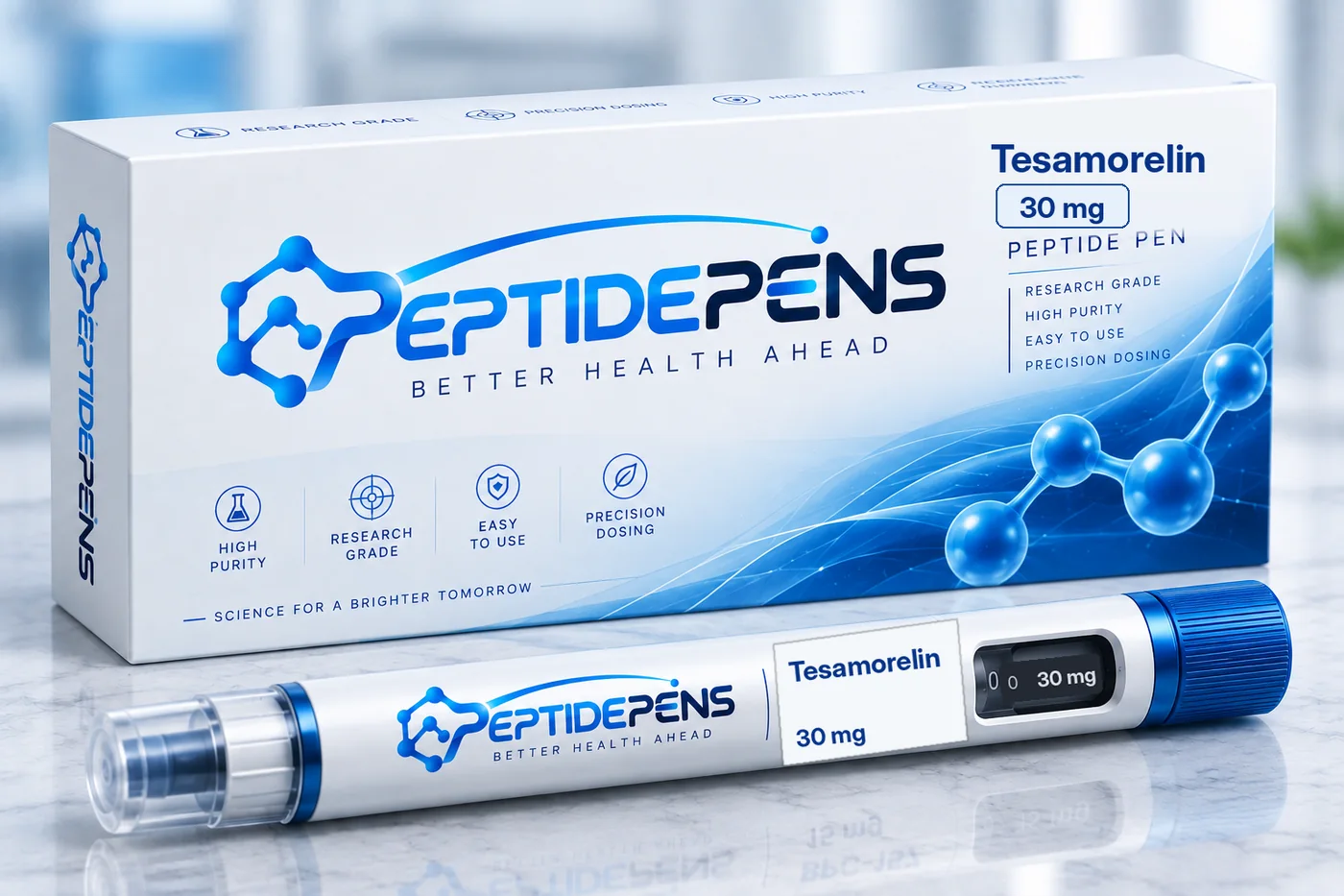Tesamorelin Pen mit 30 mg, Pen und Verpackung